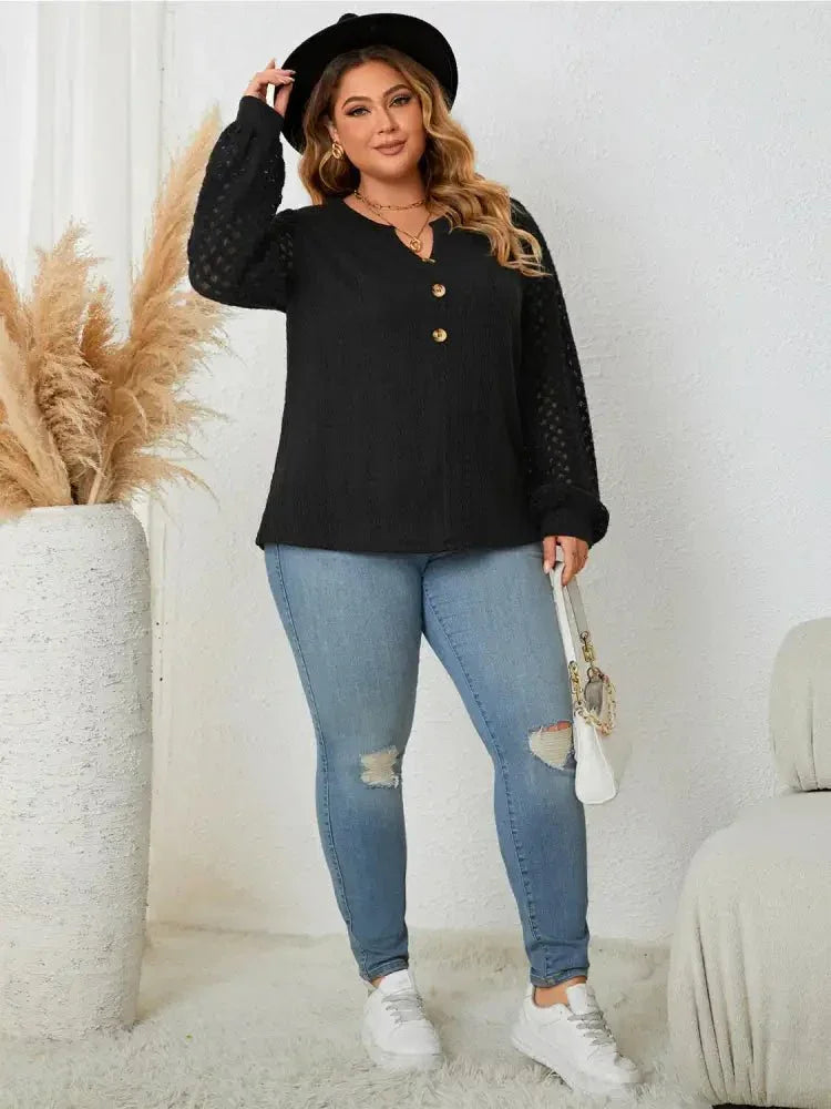Honey Plus Size Openwork Notched Button Front Blouse - Update AvenueTrendsi1001014829067141001014829067144323e36ee486414d8dc6a8d3c86c65f3 - MaxBlack