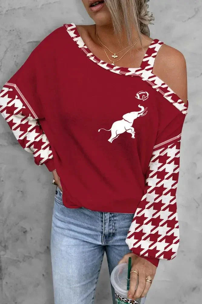 Houndstooth Long Sleeve Asymmetrical Neck Top - Update AvenueTrendsi10010136883982810010136883982836b2c3860377461c96ab4d1447ca8c49 - MaxDeep Red