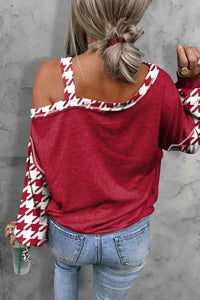 Houndstooth Long Sleeve Asymmetrical Neck Top - Update AvenueTrendsi100101368839828100101368839828875860dc0dfc44748dd0141728c70b3b - MaxDeep Red