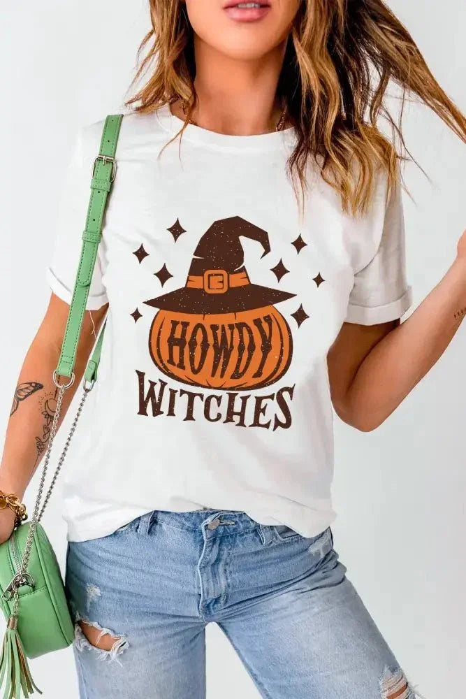 HOWDY WITCHES Round Neck Short Sleeve T-Shirt - Update AvenueHalloweenTrendsi100100868671470100100868671470a94d273d - de36 - 4130 - 8022 - b299e09e2ddd - MaxWhite