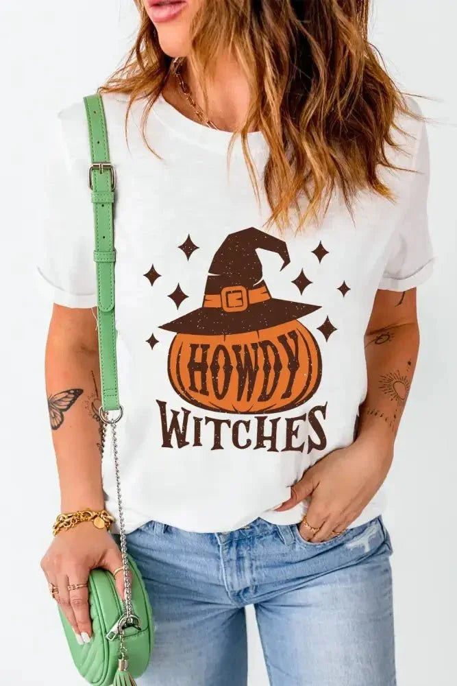 HOWDY WITCHES Round Neck Short Sleeve T-Shirt - Update AvenueHalloweenTrendsi10010086867147010010086867147046b68f97 - 30c1 - 4900 - ba6a - 9d83288b7f82 - MaxWhite