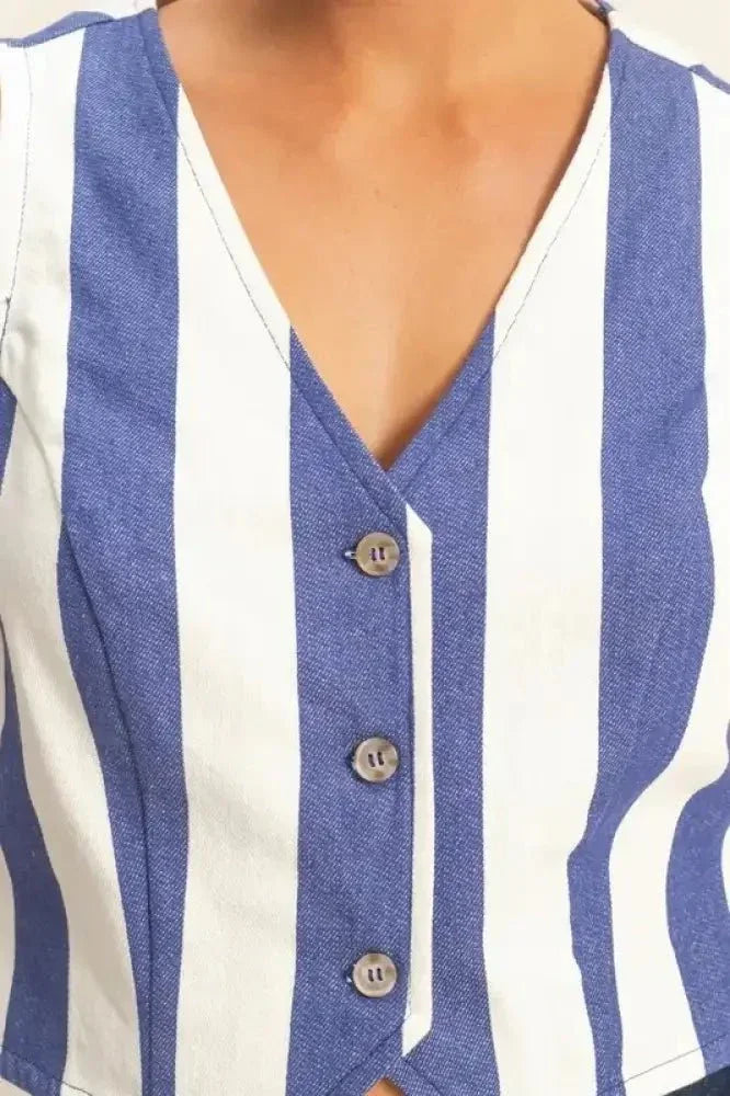 HYFVE Woven Striped V - Neck Button Down Vest - Update AvenueTanks & CamisTrendsi10010048564117210010048564117278a387f8bfe948eb98241bdc66109a5e - Max - OriginINDIGO/CREAM