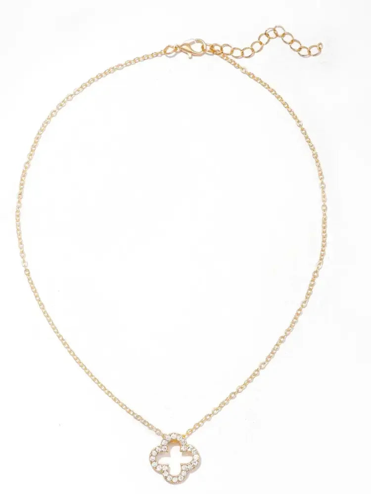Inlaid Zircon Clover Pendant Necklace