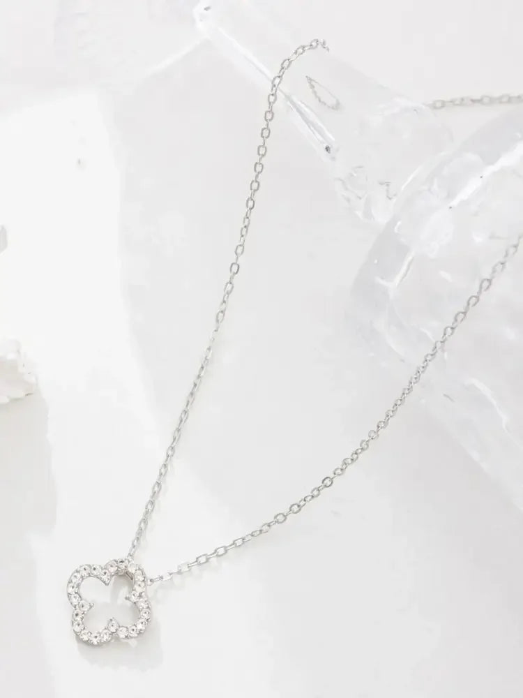 Inlaid Zircon Clover Pendant Necklace