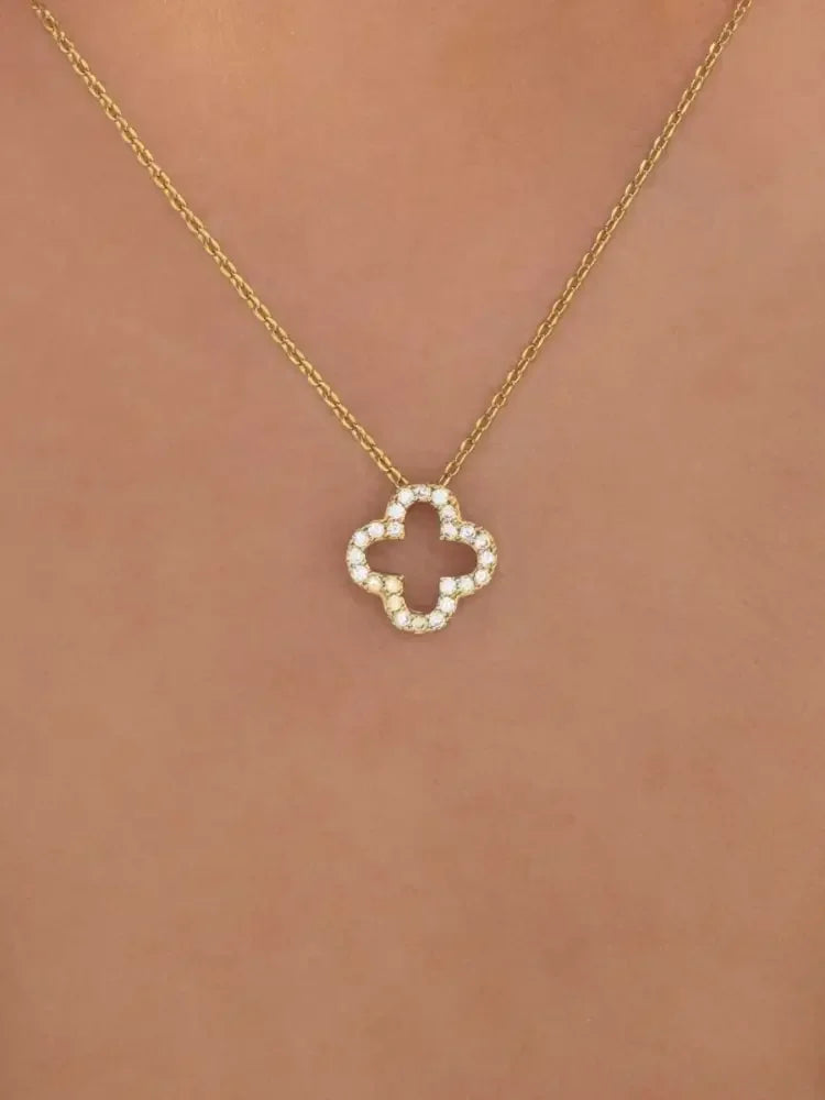 Inlaid Zircon Clover Pendant Necklace