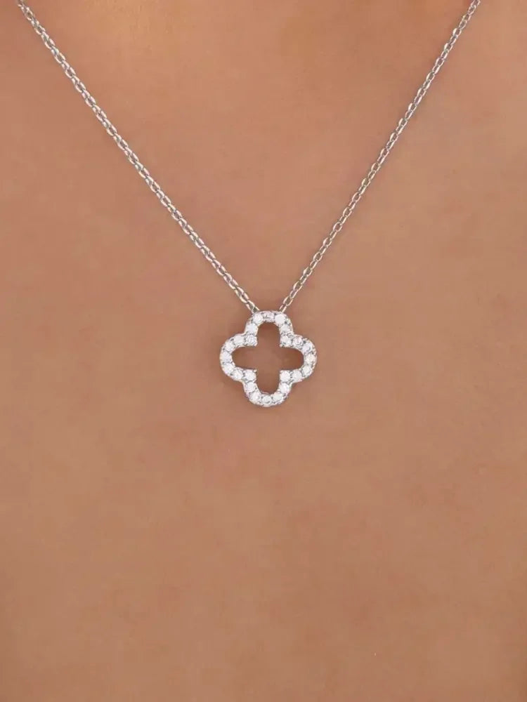 Inlaid Zircon Clover Pendant Necklace