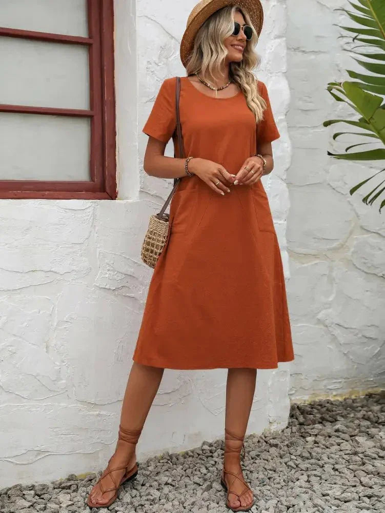 Ivy Lane Round Neck Short Sleeve Dress with Pockets - Update AvenueTrendsi100100738771374100100738771374ff681cfe557c4d6483aa4532adf2f6bb - MaxCaramel
