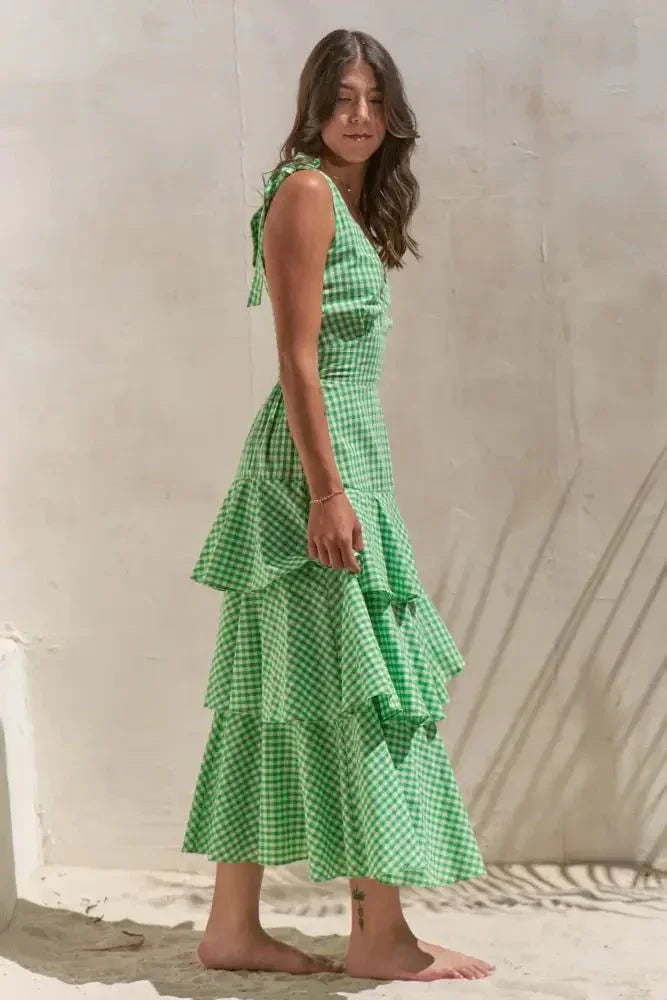 Jade By Jane Full Size Sleeveless Gingham Print Tiered Midi Dress Plus Size - Update AvenueTrendsi100100829811552100100829811552f6a7ff95184641328d3ddf448e27bfa8 - Max - OriginGREEN