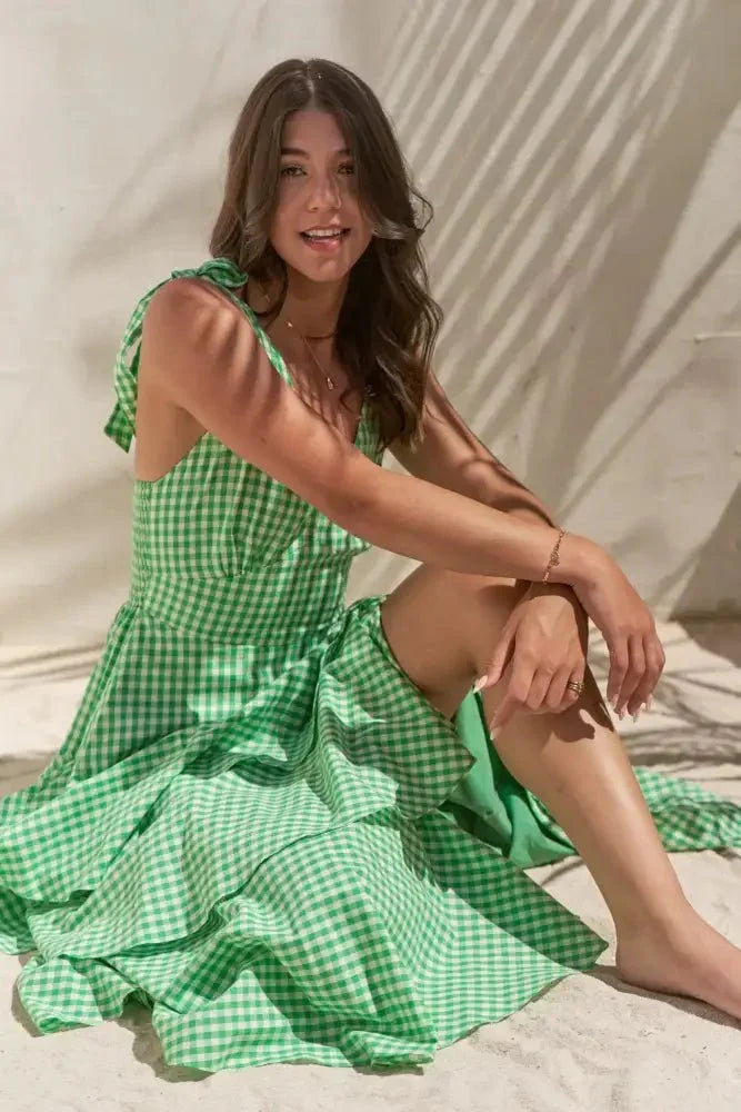 Jade By Jane Full Size Sleeveless Gingham Print Tiered Midi Dress Plus Size - Update AvenueTrendsi100100829811552100100829811552e9483c32e4c44146a4caf4a441e78a52 - Max - OriginGREEN