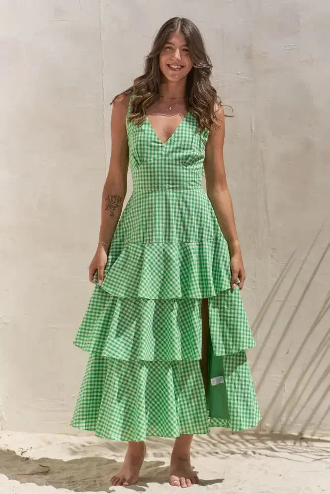 Jade By Jane Full Size Sleeveless Gingham Print Tiered Midi Dress Plus Size - Update AvenueTrendsi10010082981155210010082981155267e606bf245f4c858fd3ef898f23a02e - Max - OriginGREEN