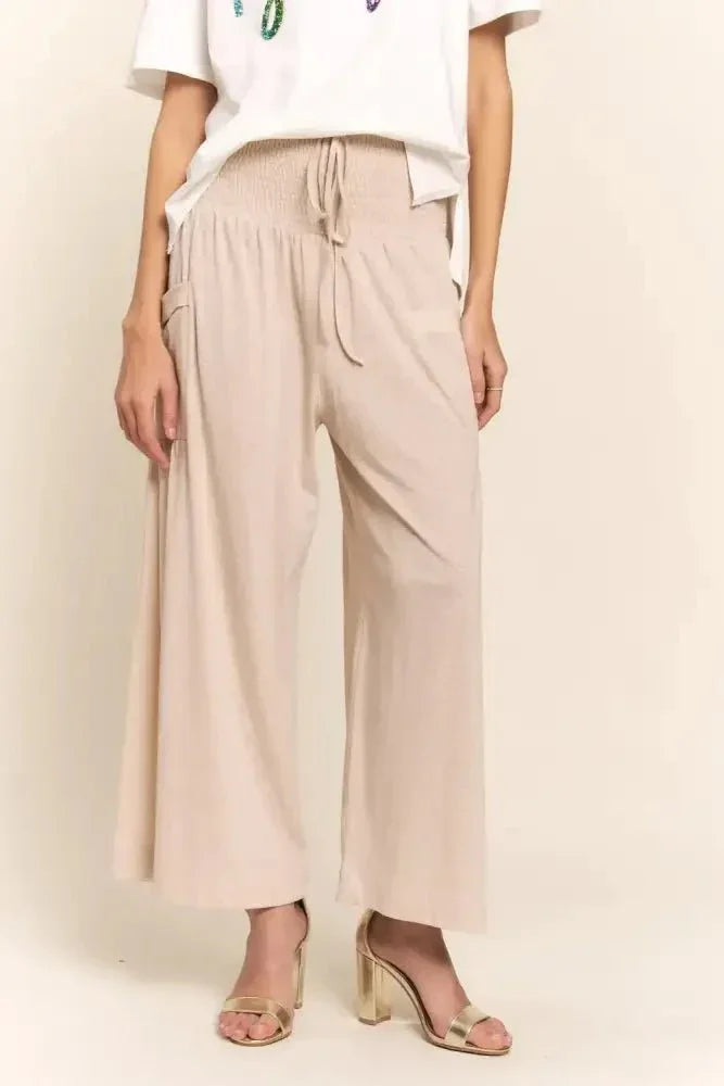 J.NNA Smocked Waist Boho Wide Leg Pants with Pockets - Update AvenueBoho VibesTrendsi1001006020915591001006020915595d6acb7f - dfa8 - 4eff - ab00 - caf03e94cca2 - MaxLight Beige