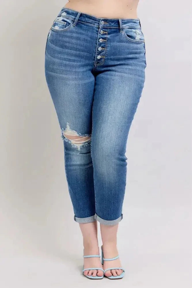 Judy Blue Full Size Button Fly Distressed Jeans with Pockets Plus Size - Update AvenueVacation StyleTrendsi100100679181673100100679181673b7bd47b3 - baf4 - 4adf - a6db - fbfdf9d7103d - MaxMedium