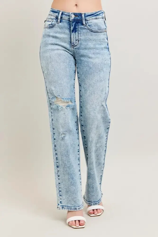 Judy Blue Full Size Hw Mineral Wash Destroy 90's Straight Jeans Plus Size