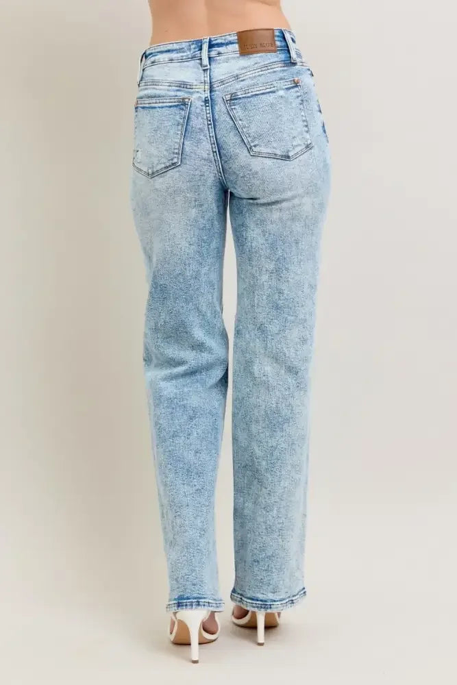Judy Blue Full Size Hw Mineral Wash Destroy 90's Straight Jeans Plus Size