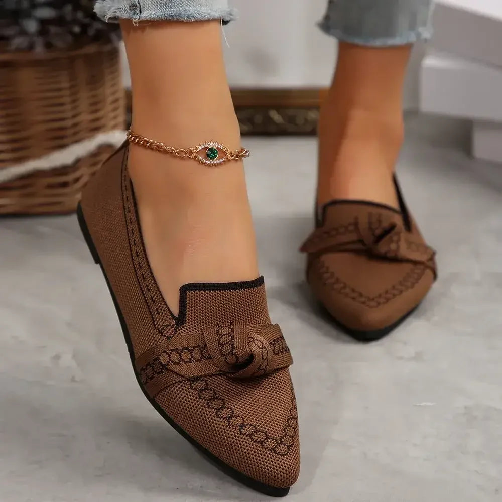 knitted Slip-On Flats with Bow