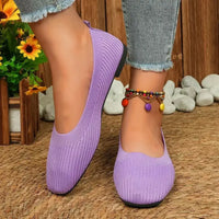 Knitted Square Toe Flat Slip-Ons