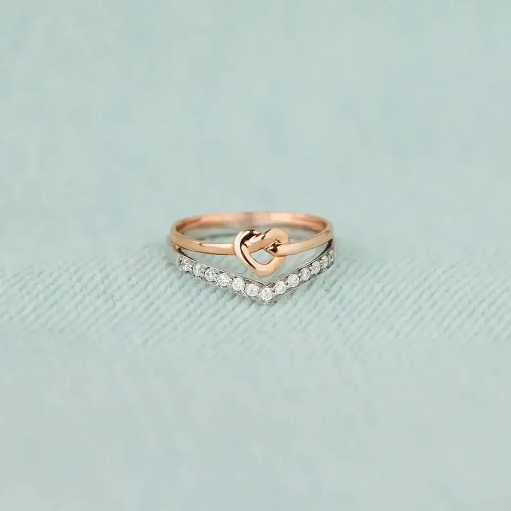 Knotted Heart Shape Inlaid Zircon Ring