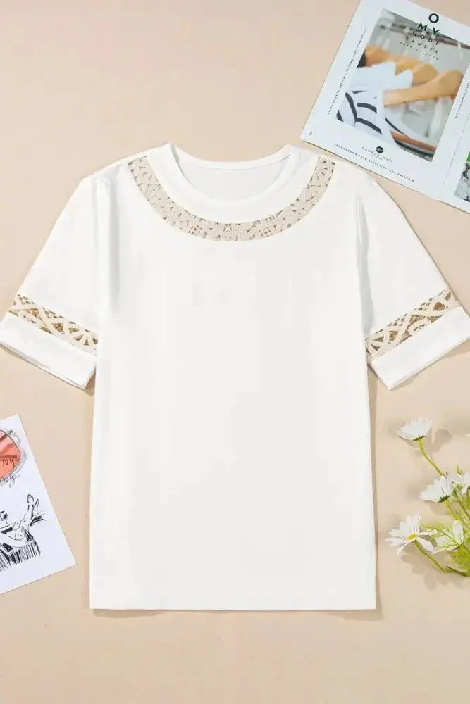 Lace Crochet Crew Neck Casual T Shirt - Update AvenueT-ShirtsTrendsi100100924345047100100924345047665c2f01 - a24a - 496f - b297 - a982a20ceb47 - Max - OriginWhite