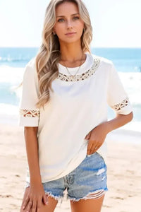 Lace Crochet Crew Neck Casual T Shirt - Update AvenueT-ShirtsTrendsi100100924345047100100924345047983d1196 - 8740 - 41c7 - b675 - a7971b8a1468 - Max - OriginWhite