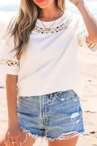 Lace Crochet Crew Neck Casual T Shirt - Update AvenueT-ShirtsTrendsi100100924345047100100924345047d9589dc5 - 2ca7 - 4f49 - 820e - 0110fa5bf02a - Max - OriginWhite