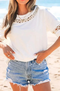 Lace Crochet Crew Neck Casual T Shirt - Update AvenueT-ShirtsTrendsi10010092434504710010092434504731299f44 - 2715 - 4f7a - 9a7b - 05695e3504c4 - Max - OriginWhite