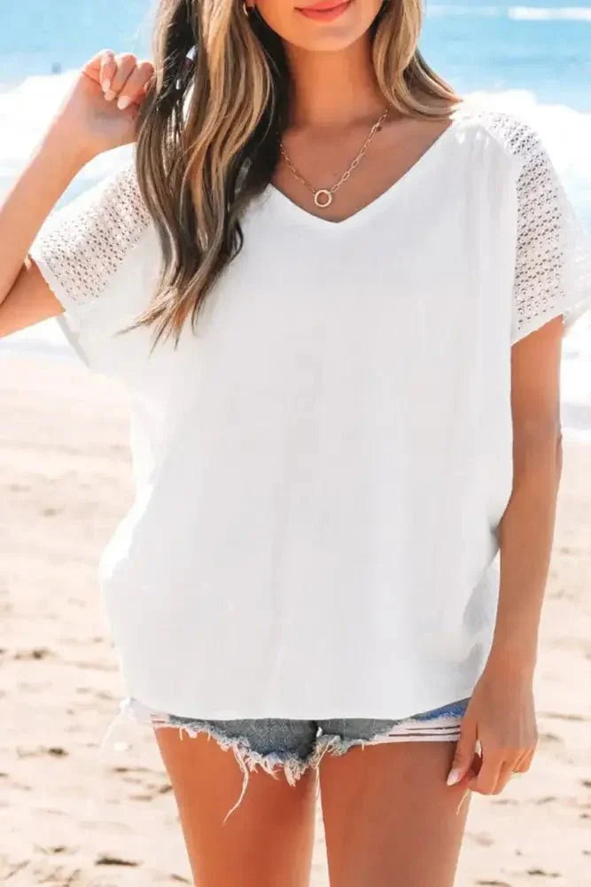 Lace Crochet Textured Button Back V Neck T Shirt - Update AvenueT-ShirtsTrendsi1001008317153571001008317153573f4344fe - 9489 - 4021 - 8c50 - 2232a4b095ec - Max - OriginWhite