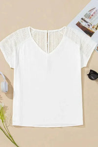 Lace Crochet Textured Button Back V Neck T Shirt - Update AvenueT-ShirtsTrendsi1001008317153571001008317153578429b7f6 - 07b7 - 4d8d - 9108 - 90f8683b35e2 - Max - OriginWhite