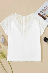 Lace Crochet Textured Button Back V Neck T Shirt - Update AvenueT-ShirtsTrendsi100100831715357100100831715357ab51e0d3 - aab6 - 42aa - aef3 - df38bc3bc743 - Max - OriginWhite