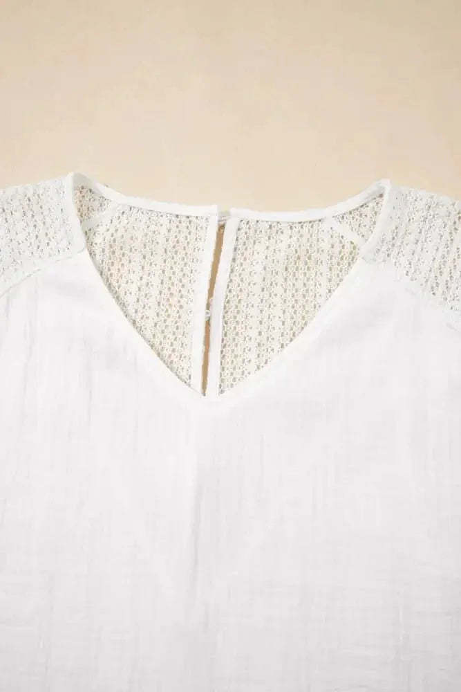 Lace Crochet Textured Button Back V Neck T Shirt - Update AvenueT-ShirtsTrendsi1001008317153571001008317153579ad9fe0a - 4006 - 490f - 855e - aa8880b210e7 - Max - OriginWhite