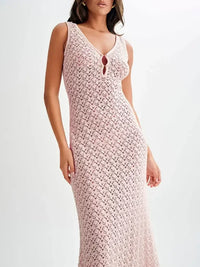 Lace Crochet V-Neck Sleeveless Maxi Dress