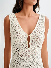 Lace Crochet V-Neck Sleeveless Maxi Dress