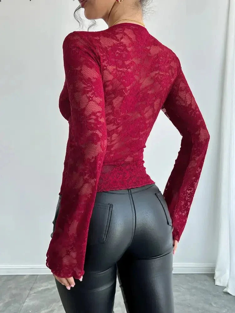 Lace Deep V - Neck Long Sleeve T-Shirt - Update AvenueT-ShirtsTrendsi100100022219873100100022219873754f88fae7964698afe257da9c9f68dd - Max - OriginBurgundy