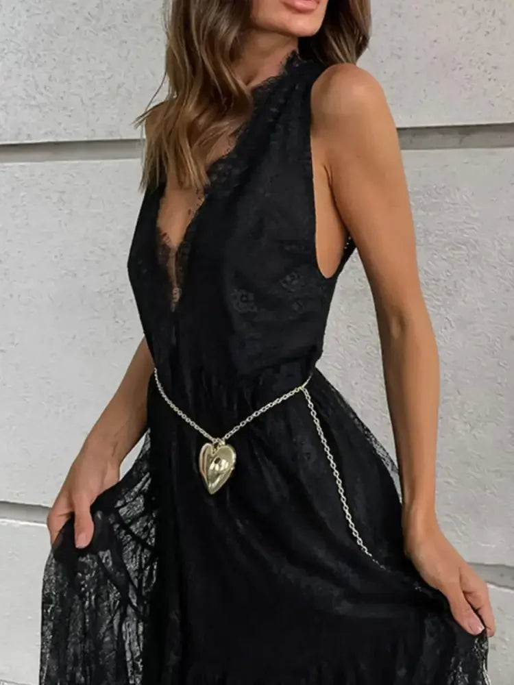Lace Deep V-Neck Maxi Dress