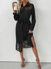 Lace Detail Button-Front Midi Shirt Dress