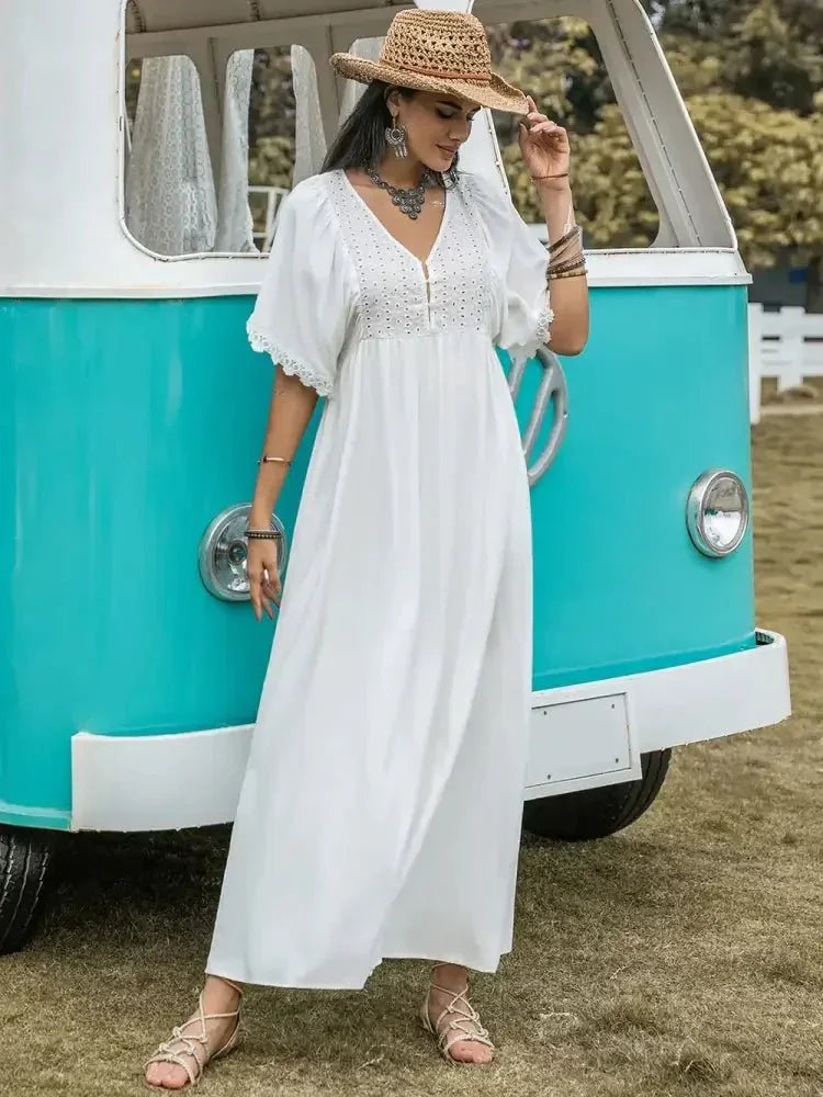Lace Detail Eyelet V - Neck Half Sleeve Dress - Update AvenueBoho VibesTrendsi10010066958125810010066958125883660af7 - f5fa - 4728 - 8cd8 - 57f4963d9159 - MaxWhite