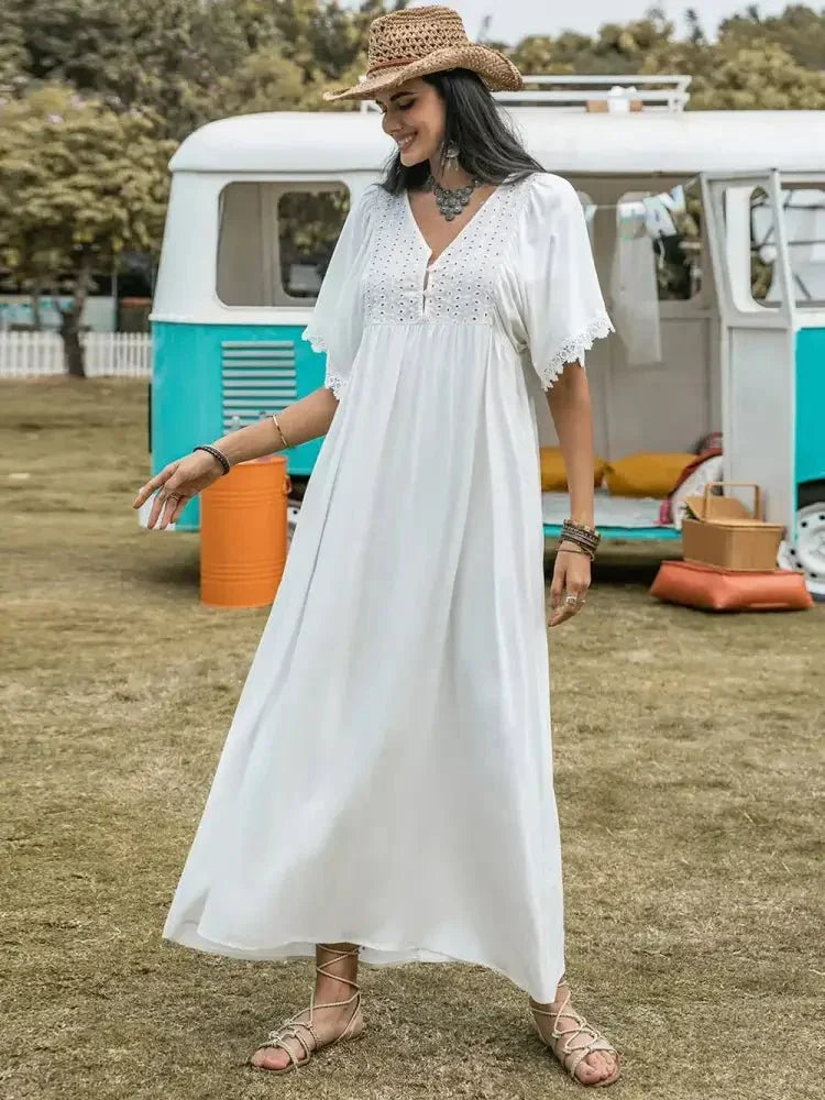 Lace Detail Eyelet V - Neck Half Sleeve Dress - Update AvenueBoho VibesTrendsi100100669581258100100669581258a12c40d3 - 52fd - 497d - 89c0 - df7642b2db42 - MaxWhite