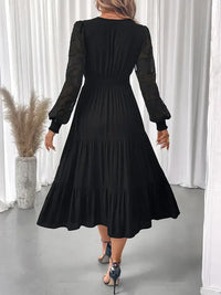 Lace Detail Lantern Sleeve Tiered Dress