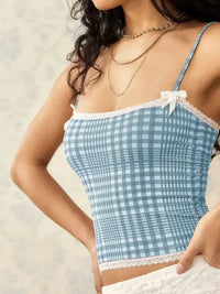 Lace Detail Plaid Square Neck Cami - Update AvenueFestival VibesTrendsi1001004904857311001004904857317116b8bf - e1ed - 4d90 - 978a - 7fd6e785d17c - MaxSky Blue