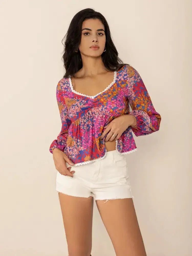 Lace Detail Printed Balloon Sleeve Top - Update AvenueT-ShirtsTrendsi100100238951142100100238951142050d58f7 - 05e3 - 4e74 - 8c0b - b5f04a3acb5e - Max - OriginFuchsia Pink