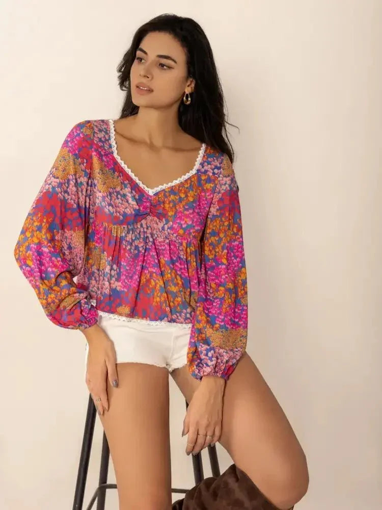 Lace Detail Printed Balloon Sleeve Top - Update AvenueT-ShirtsTrendsi100100238951142100100238951142ec06961e - 7b88 - 4fee - b14f - 2a0a65c8313b - Max - OriginFuchsia Pink
