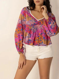 Lace Detail Printed Balloon Sleeve Top - Update AvenueT-ShirtsTrendsi10010023895114210010023895114213095043 - 6abf - 4d61 - b411 - 5f7e60420fb1 - Max - OriginFuchsia Pink