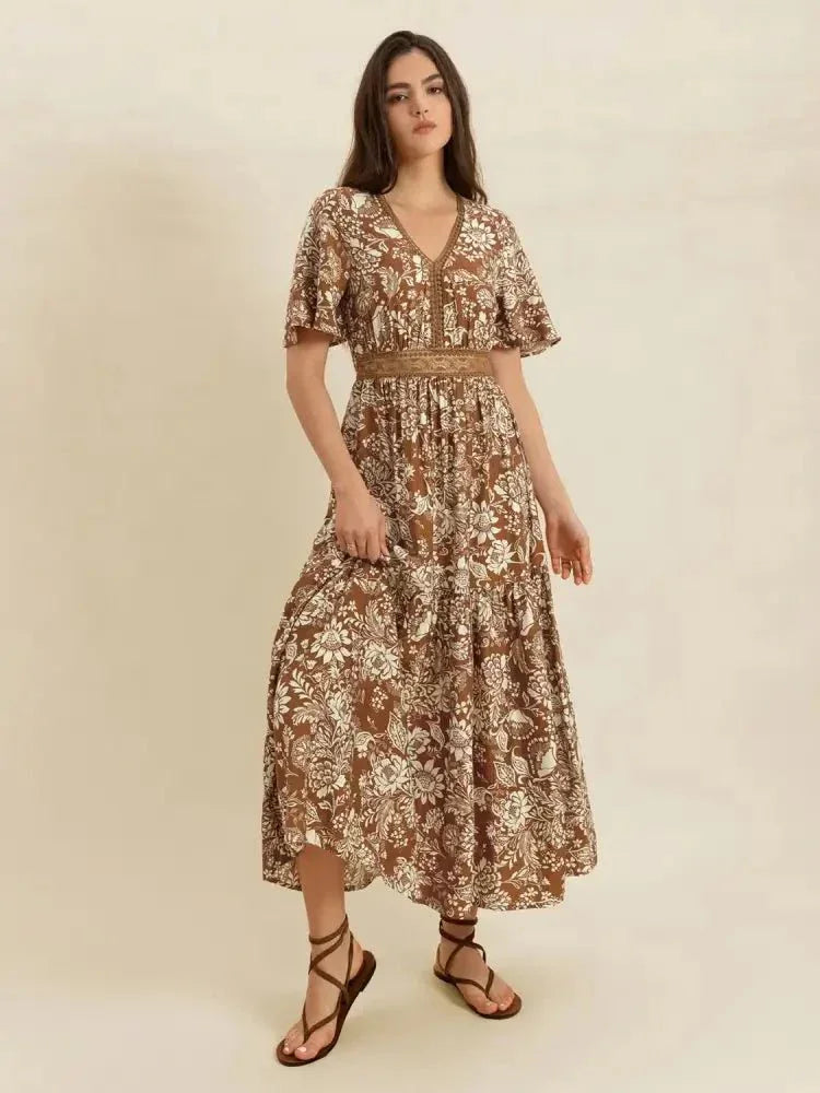Lace Detail Printed Short Sleeve Midi Dress - Update AvenueBoho VibesTrendsi10010007527182410010007527182464557566 - 4a6e - 408c - 9aee - 816521a9e634 - Max - OriginCamel