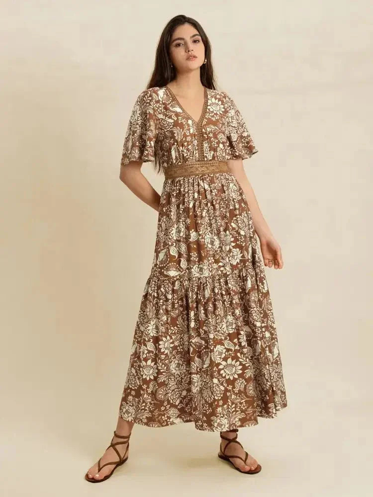 Lace Detail Printed Short Sleeve Midi Dress - Update AvenueBoho VibesTrendsi10010007527182410010007527182466164b8f - c6c4 - 4626 - 818f - 6f695d7f6ca0 - Max - OriginCamel