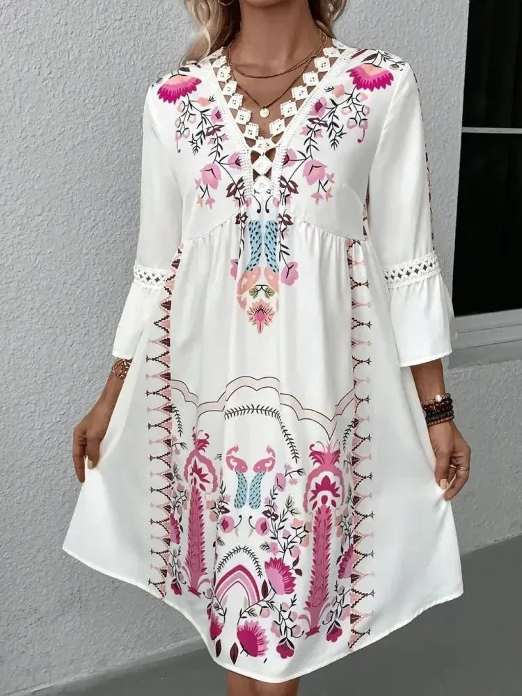 Lace Detail Printed Three - Quarter Sleeve Dress - Update AvenueVacation StyleTrendsi1001005686813281001005686813288c05170a - 5044 - 416e - 851a - ecdcd19d2d0e - MaxDeep Rose