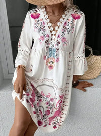 Lace Detail Printed Three - Quarter Sleeve Dress - Update AvenueVacation StyleTrendsi1001005686813281001005686813284863edb1 - 66ef - 4a75 - 943b - 8169a7945ebf - MaxDeep Rose