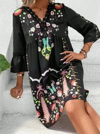 Lace Detail Printed Three - Quarter Sleeve Dress - Update AvenueVacation StyleTrendsi1001005686821121001005686821126a117512 - 3f9b - 4c10 - b75e - 2c4333e8df92 - MaxBlack