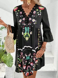Lace Detail Printed Three - Quarter Sleeve Dress - Update AvenueVacation StyleTrendsi10010056868211210010056868211295d45594 - fa2f - 4362 - 8fd8 - 7b6600b7e531 - MaxBlack