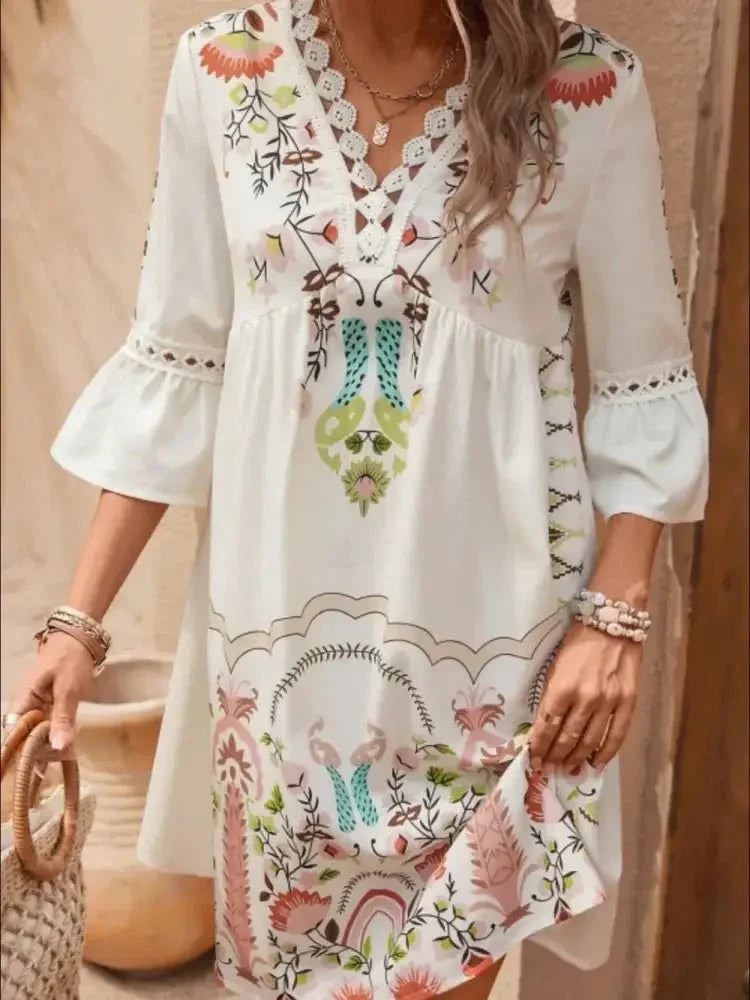 Lace Detail Printed Three - Quarter Sleeve Dress - Update AvenueVacation StyleTrendsi100100568682510100100568682510f4e6cd10 - 267a - 4a95 - 94bc - 1cc4e1e64f4d - MaxApricot