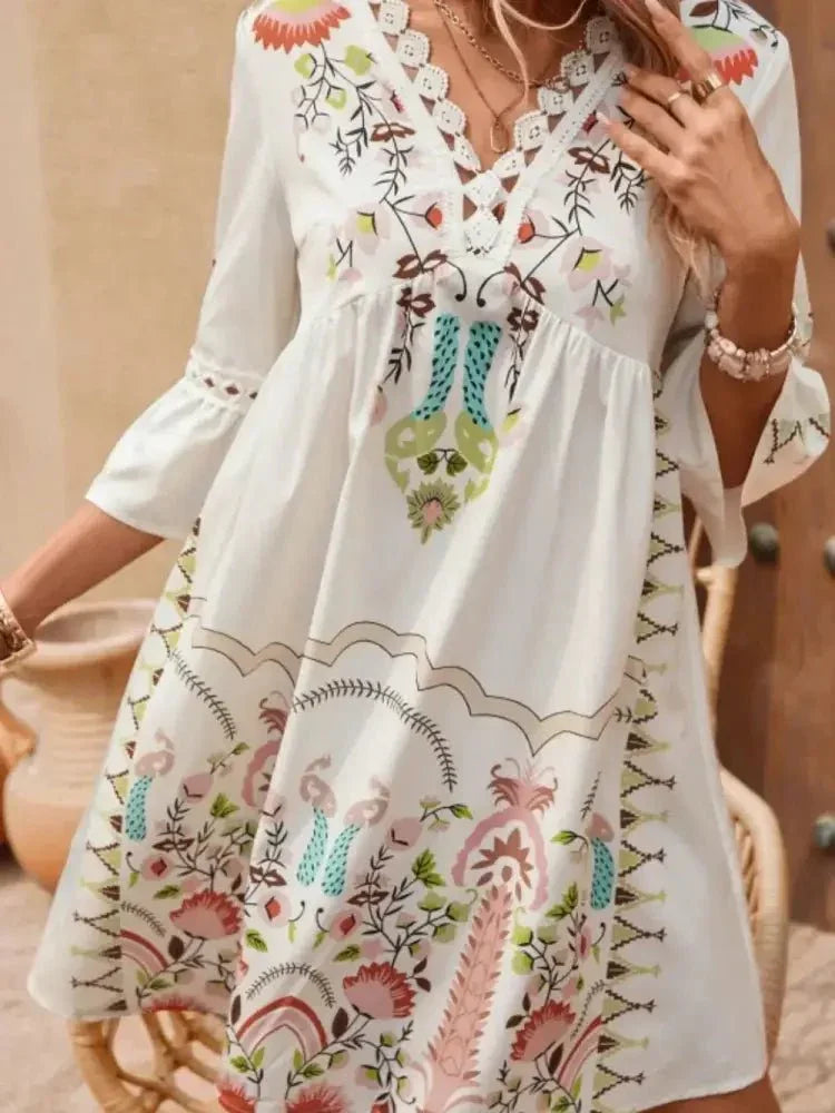 Lace Detail Printed Three - Quarter Sleeve Dress - Update AvenueVacation StyleTrendsi100100568682510100100568682510a77fca29 - bd23 - 4081 - 8bb9 - 8fc73d45491c - MaxApricot