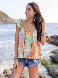 Lace Detail Printed Tie Neck Cap Sleeve Blouse - Update AvenueBoho VibesTrendsi100100189381506100100189381506b1a1e963 - 349e - 4100 - bc8d - 98d363d7fe87 - Max - OriginMulticolor